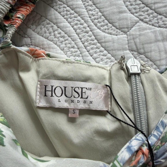 NWT - House of CB - Floral Ruched Cotton Ruffle Dress - Picture 6 of 12